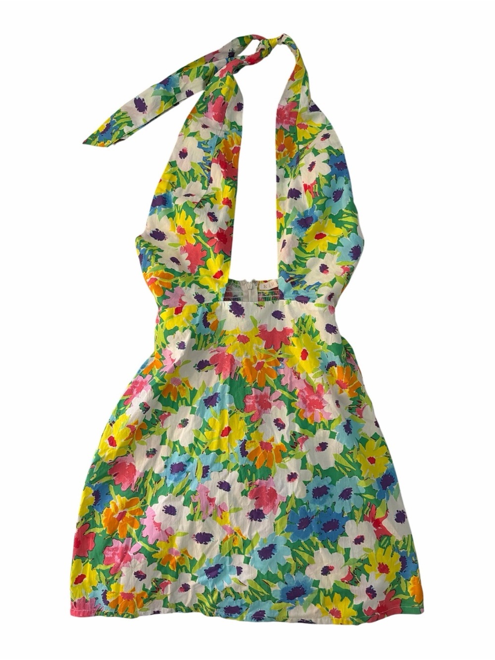 Karlie Multicolor Floral Halter Dress with Green and Pink Accents NWT